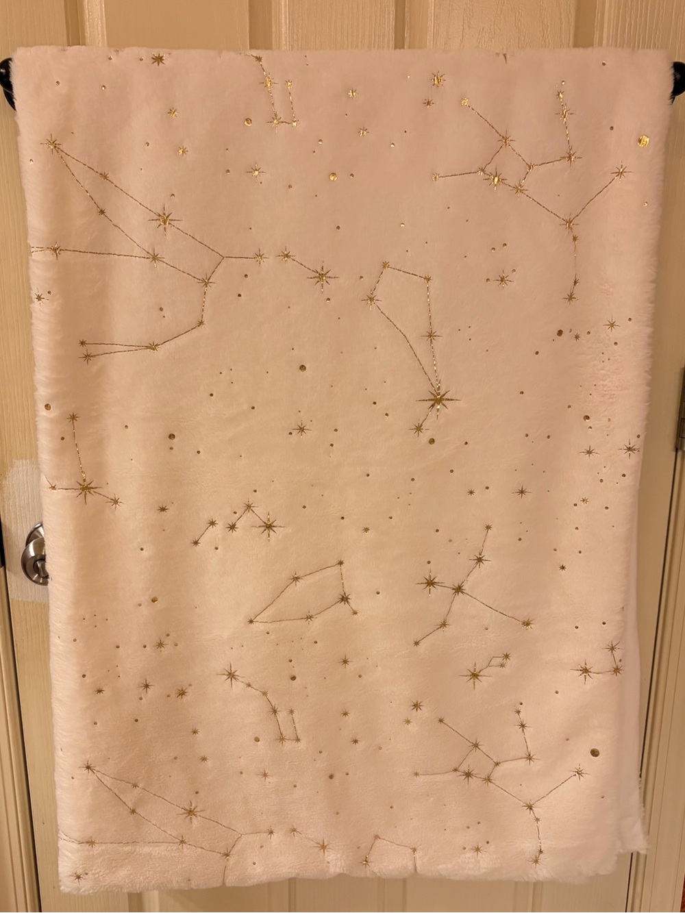 Aviva Stanoff Zodiac Constellation Soft Ivory Fleece Handmade Throw Blanket